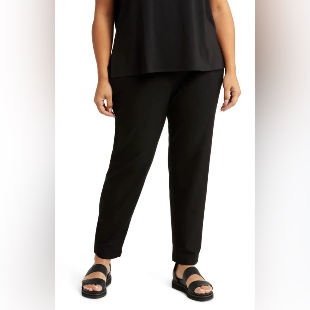 EILEEN FISHER Sz 1X Pull On Pants Jersey Knit Stretchy Tapered Leg Ankle Length